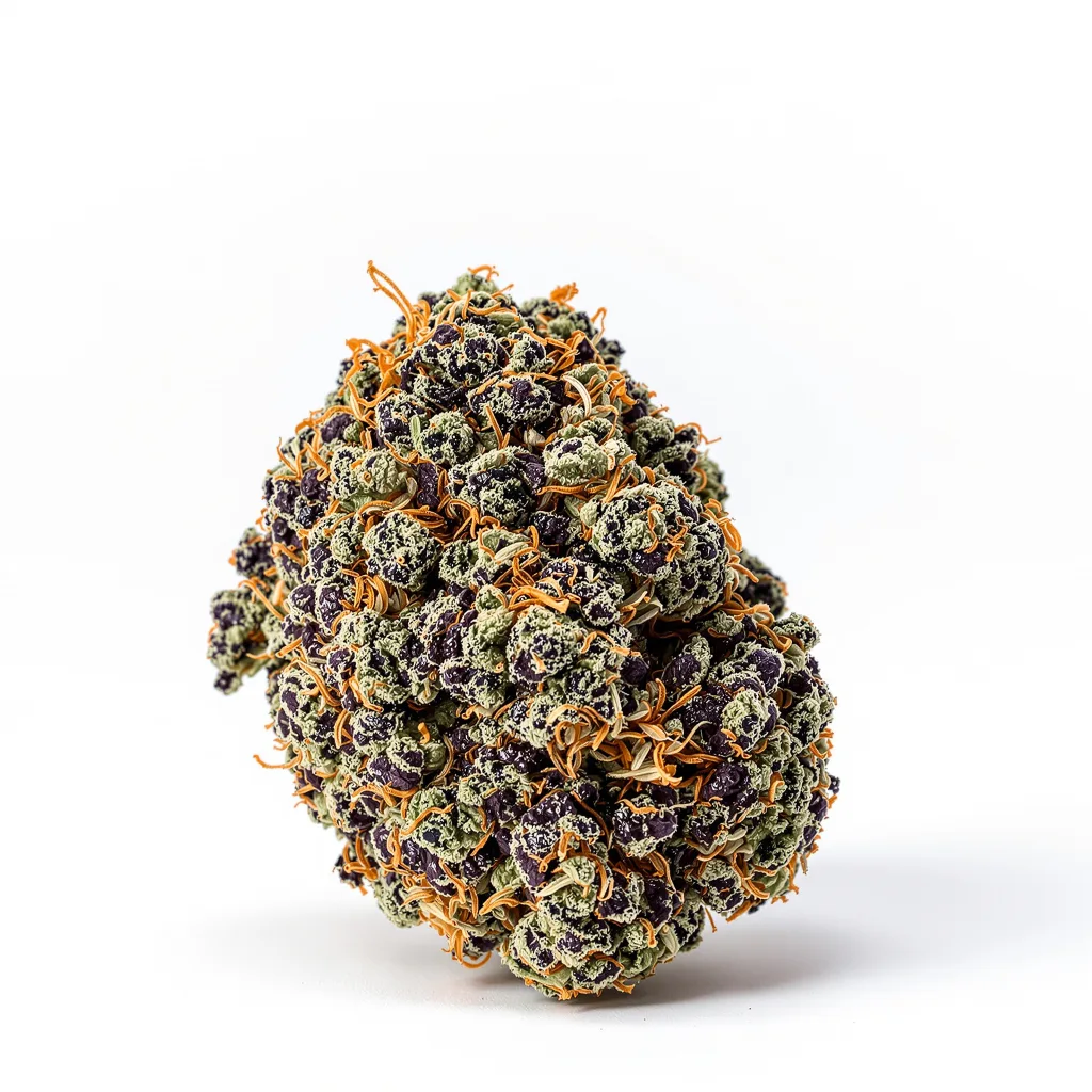 Purple Punch 70% indica / 30% sativa — fleur avec trichomes visibles