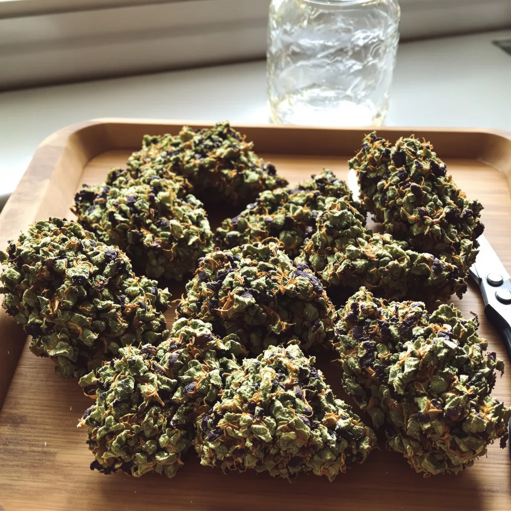 Purple Punch 70% indica / 30% sativa — fleur avec trichomes visibles