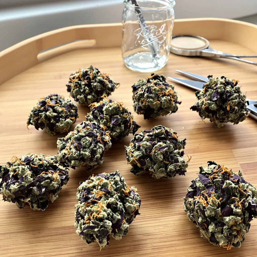 Purple Sage 86% indica / 14% sativa — fleur avec trichomes visibles