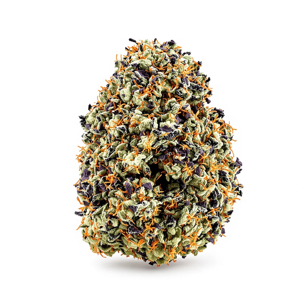 Purple Sage 86% indica / 14% sativa — fleur avec trichomes visibles