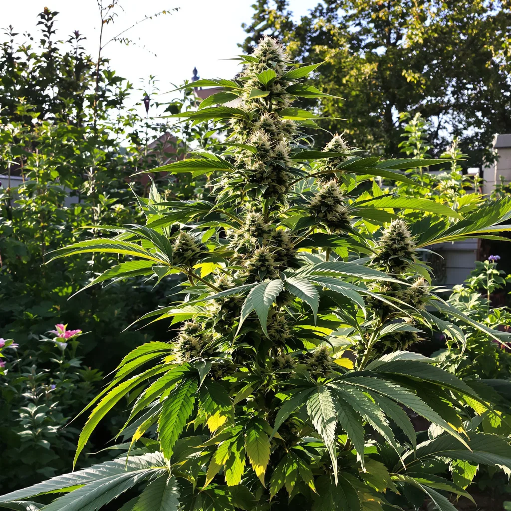 Purple Skunk 54% indica / 46% sativa — fleur avec trichomes visibles