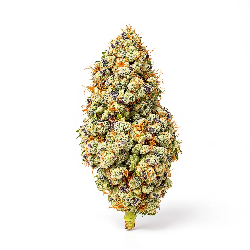 Purple Skunk 54% indica / 46% sativa — fleur avec trichomes visibles