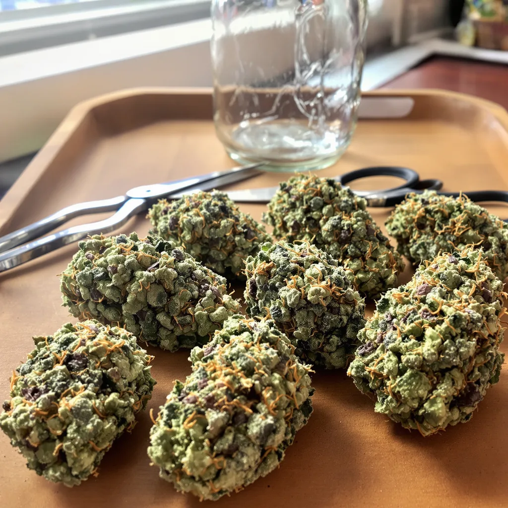 Purple Sour Diesel 30% indica / 60% sativa — fleur avec trichomes visibles