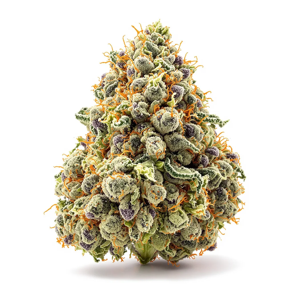 Purple Sour Diesel 30% indica / 60% sativa — fleur avec trichomes visibles