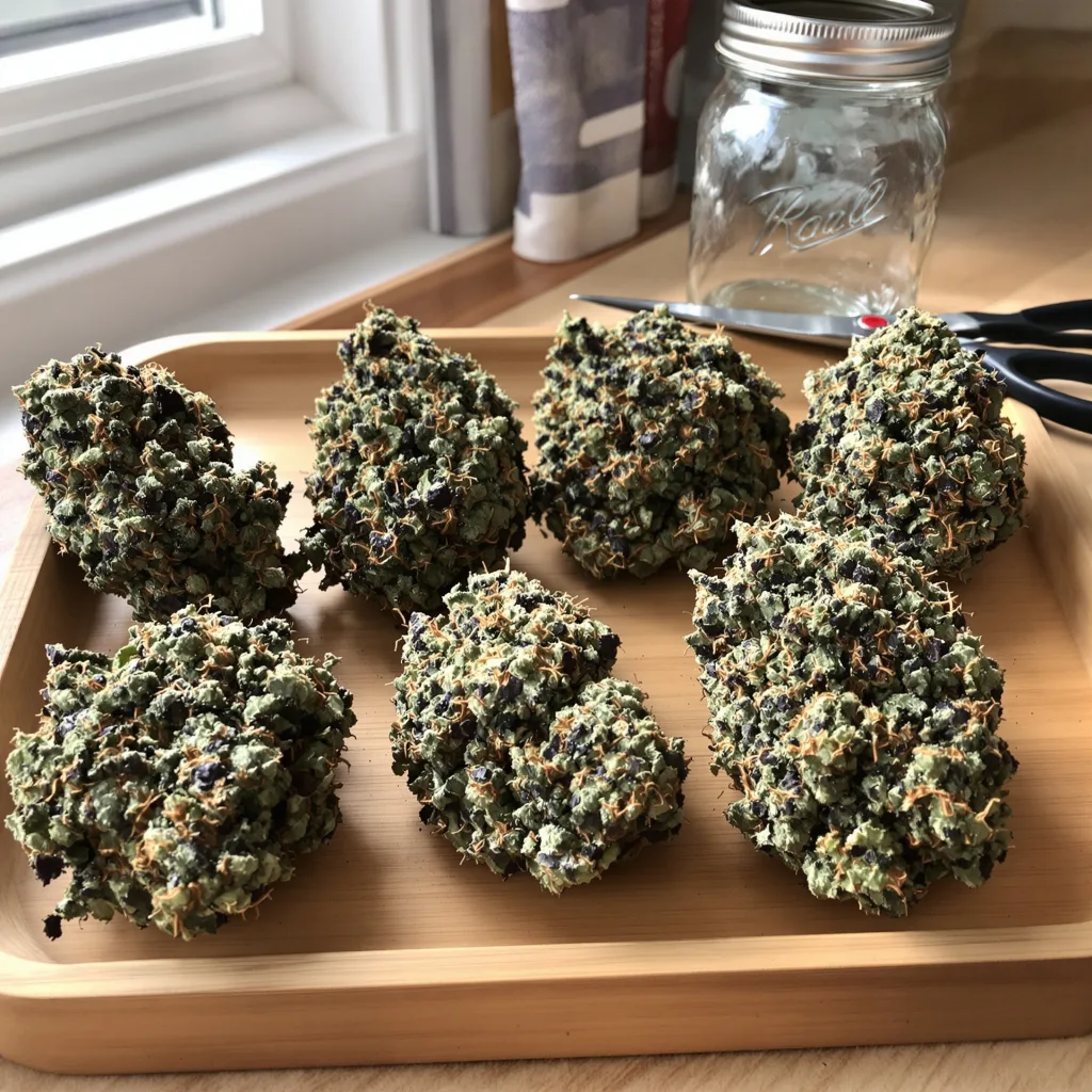 Purple Star 68% indica / 32% sativa — fleur avec trichomes visibles
