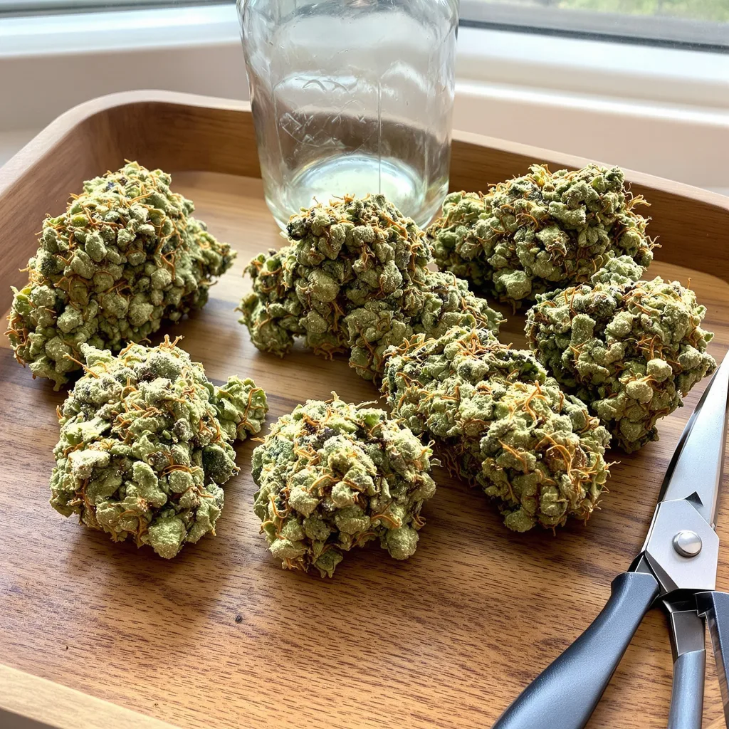 Purple Voodoo 54% indica / 46% sativa — fleur avec trichomes visibles