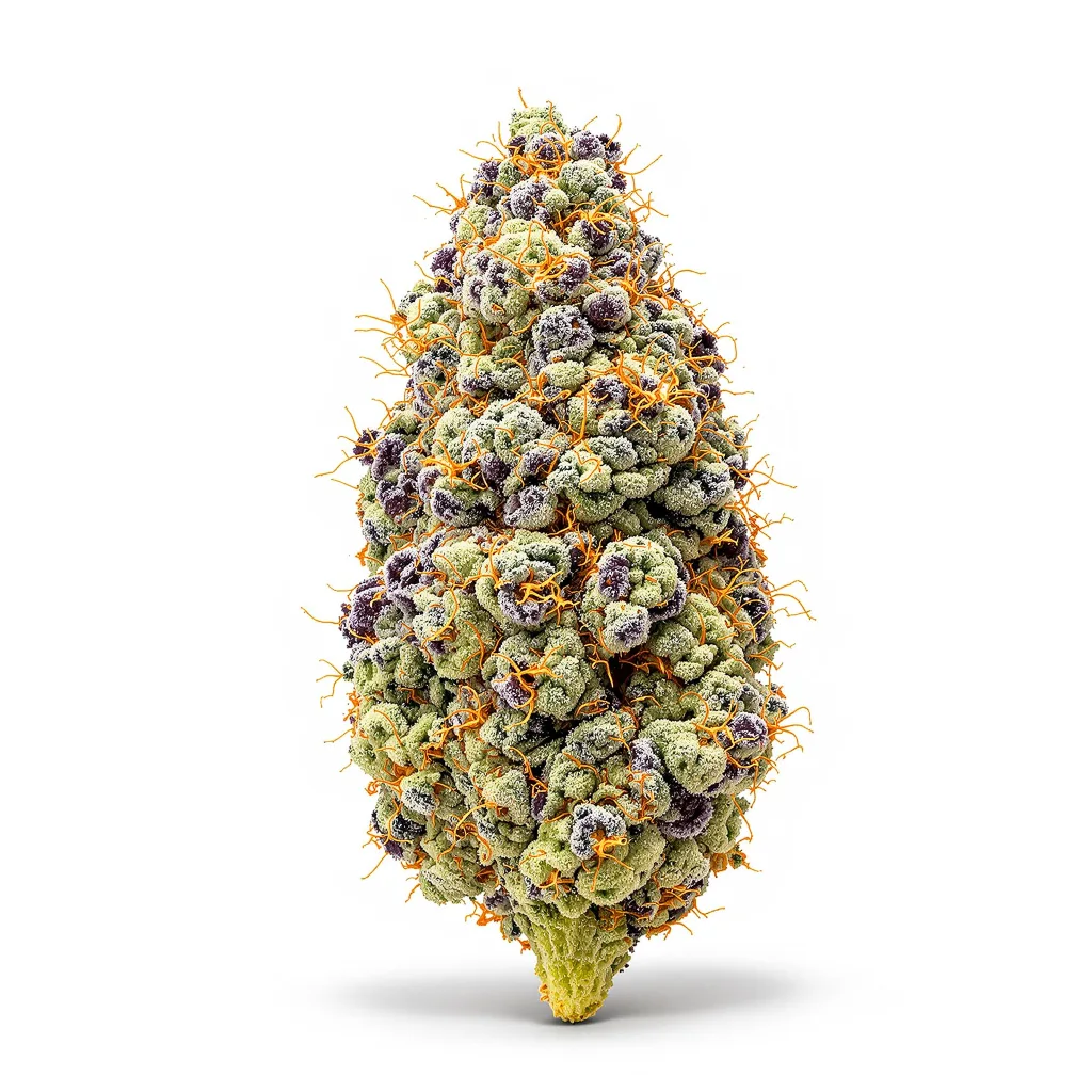 Purple Voodoo 54% indica / 46% sativa — fleur avec trichomes visibles