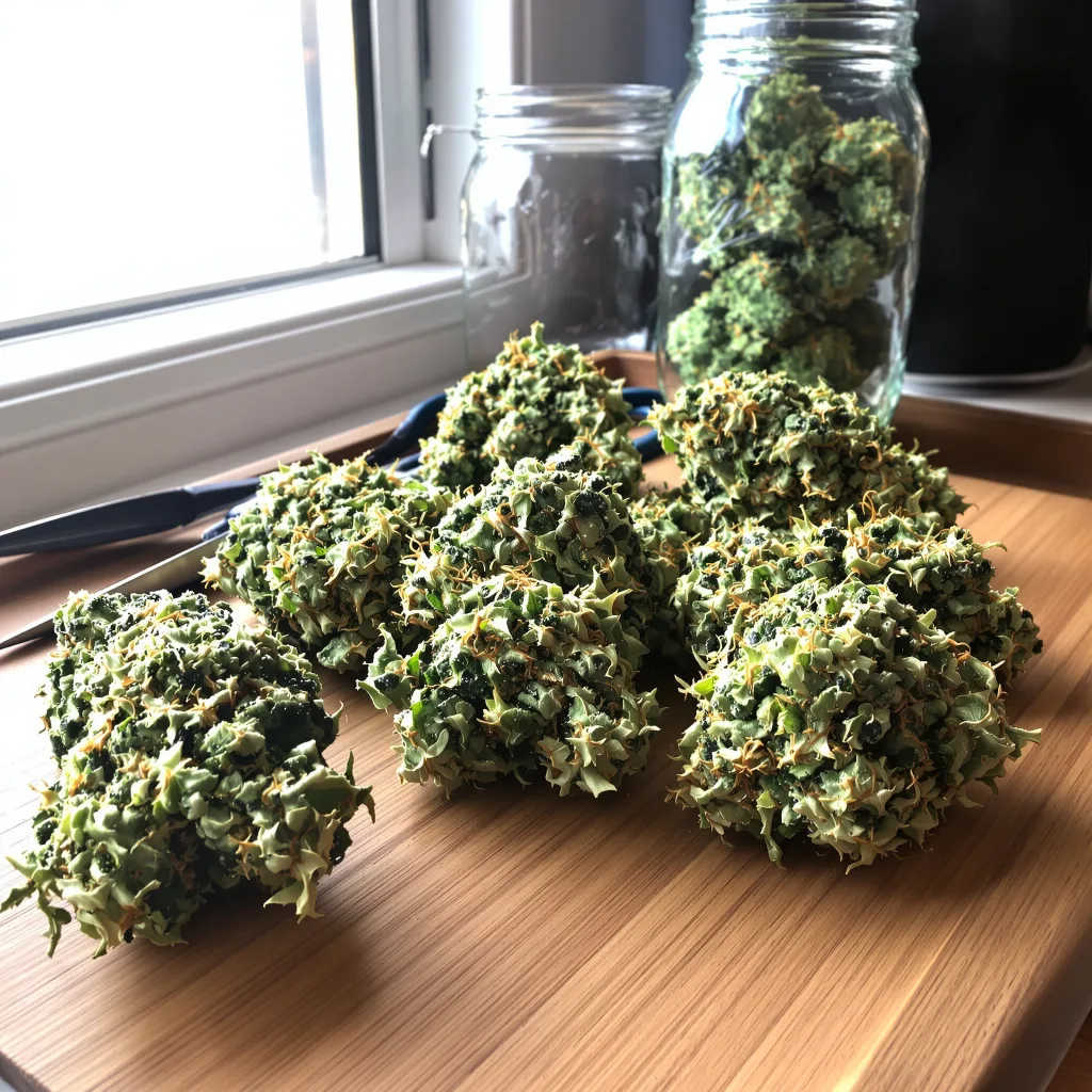 Quantum Kush 25% indica / 75% sativa — fleur avec trichomes visibles
