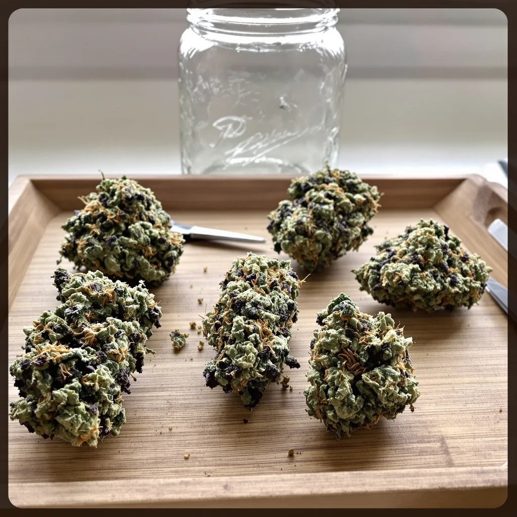 Queso 67% indica / 33% sativa — fleur avec trichomes visibles