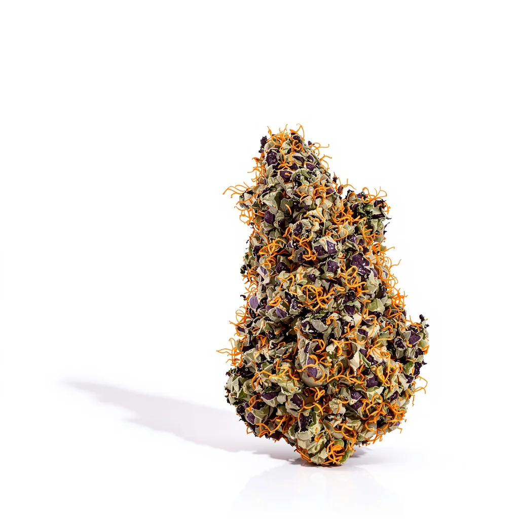 Quin-N-Tonic 77% indica / 23% sativa — fleur avec trichomes visibles