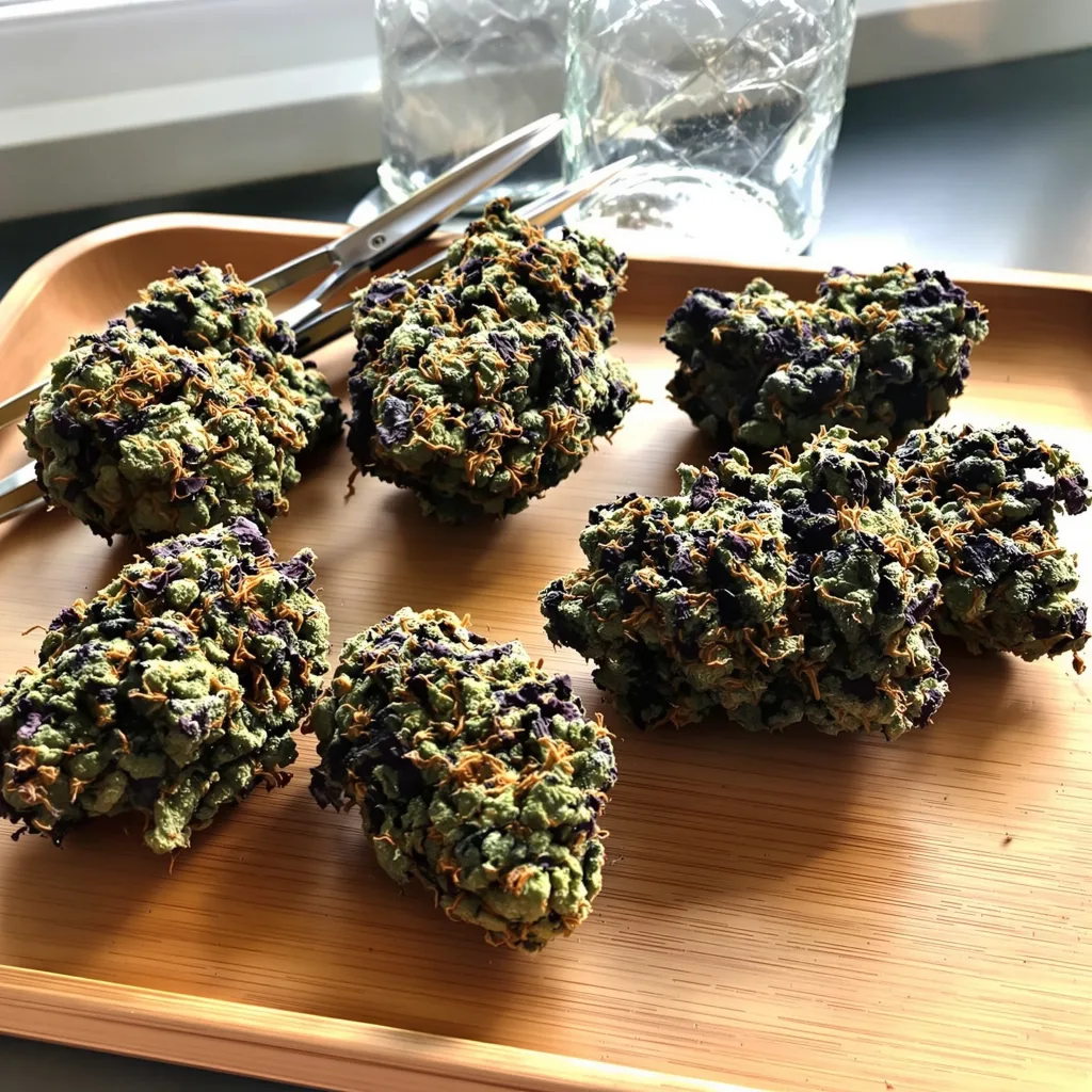 Quin-N-Tonic 77% indica / 23% sativa — fleur avec trichomes visibles