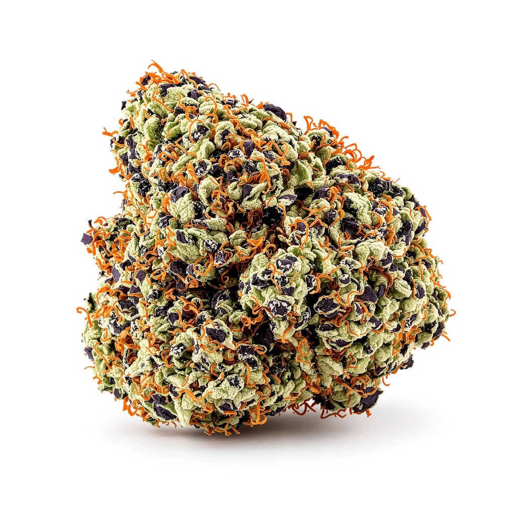 Quin-N-Tonic 77% indica / 23% sativa — fleur avec trichomes visibles