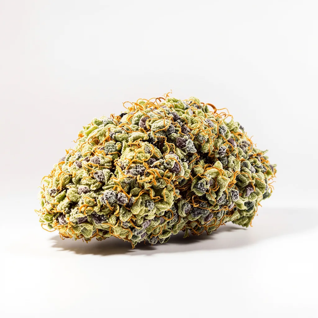 Race Fuel OG 51% indica / 49% sativa — fleur avec trichomes visibles