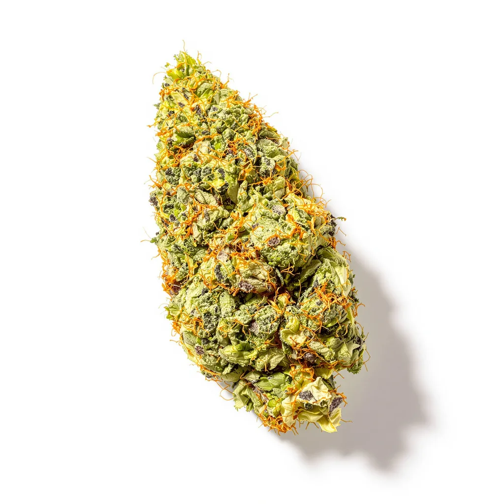 Rainbow 30% indica / 70% sativa — fleur avec trichomes visibles