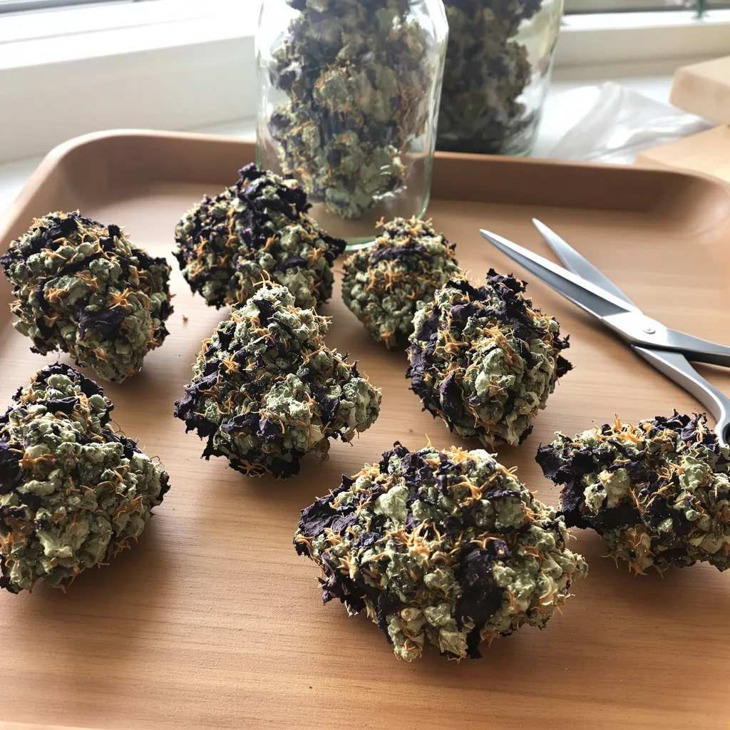 Rainbow Jones 76% indica / 24% sativa — fleur avec trichomes visibles
