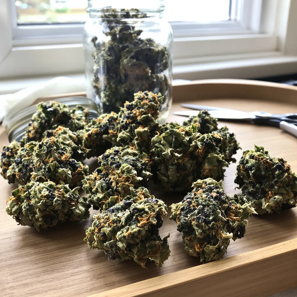 Rainbow Jones 76% indica / 24% sativa — fleur avec trichomes visibles
