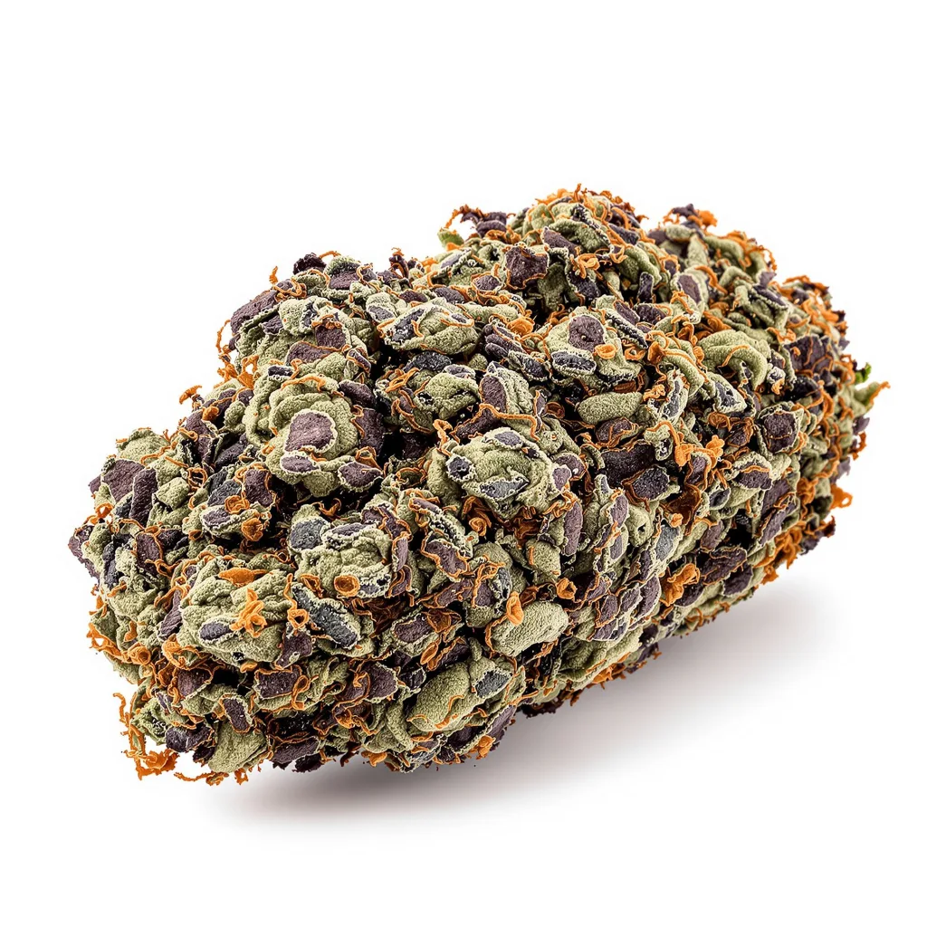 Rainbow Jones 76% indica / 24% sativa — fleur avec trichomes visibles
