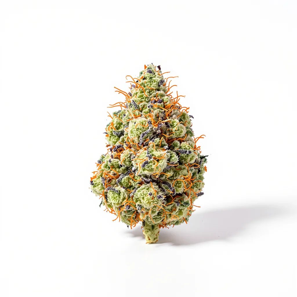 Rainbow Kush 50% indica / 50% sativa — fleur avec trichomes visibles