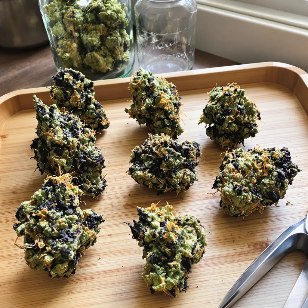Rare Darkness 80% indica / 20% sativa — fleur avec trichomes visibles
