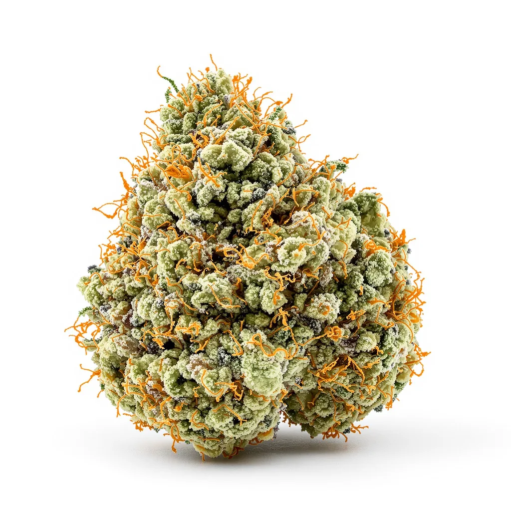 Raskal OG 40% indica / 60% sativa — fleur avec trichomes visibles