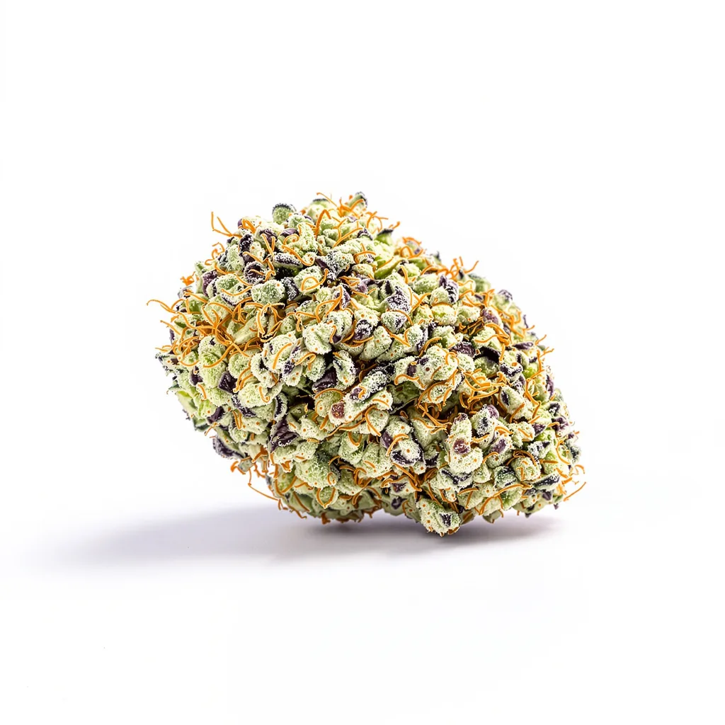 Raspberry Cough 25% indica / 65% sativa — fleur avec trichomes visibles