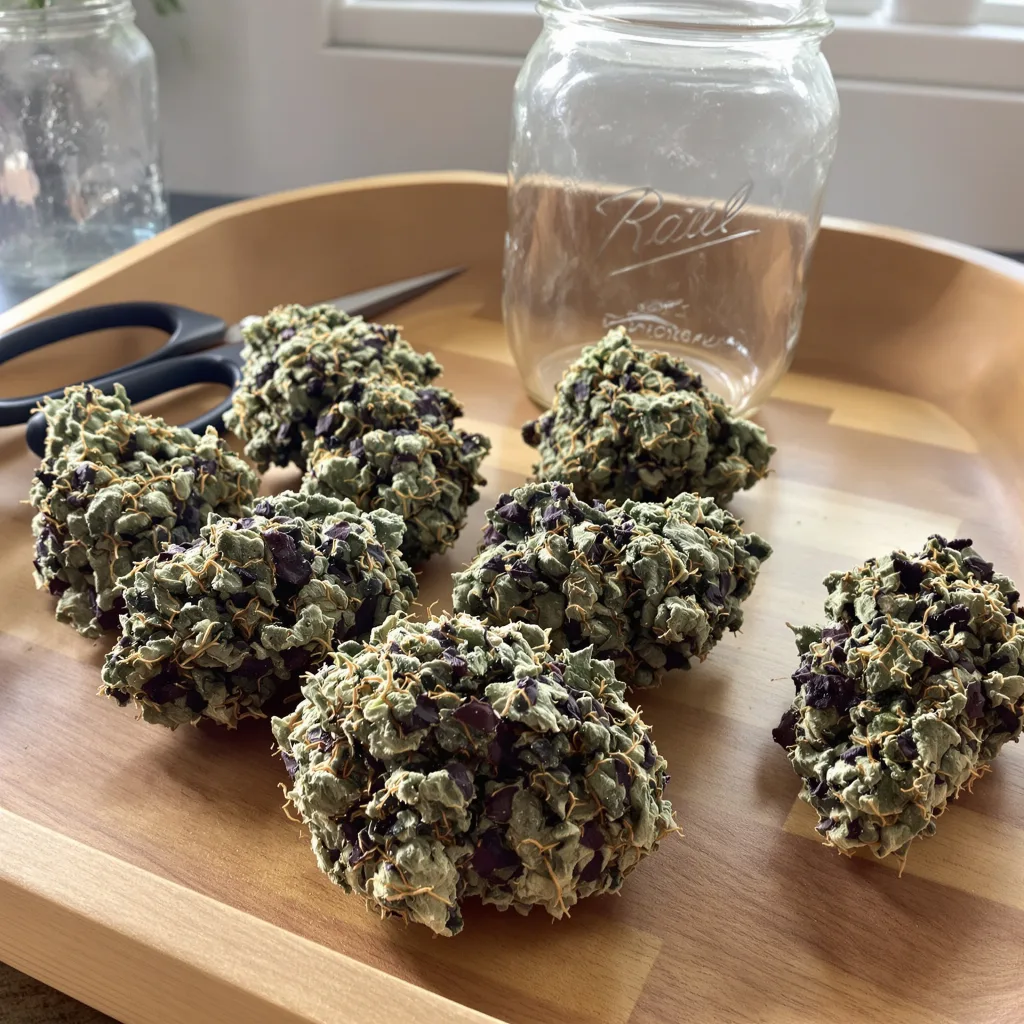 Ray Charles 72% indica / 28% sativa — fleur avec trichomes visibles