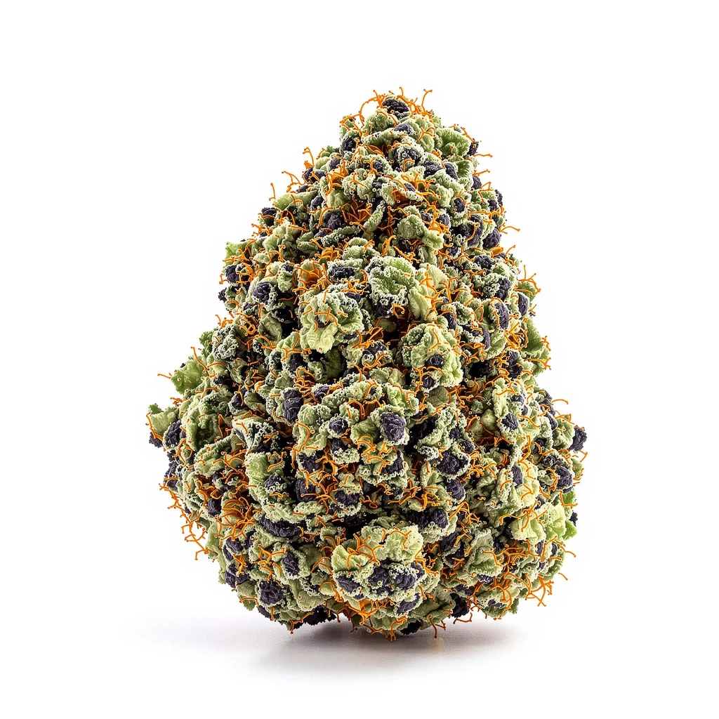 Reclining Buddha 75% indica / 25% sativa — fleur avec trichomes visibles
