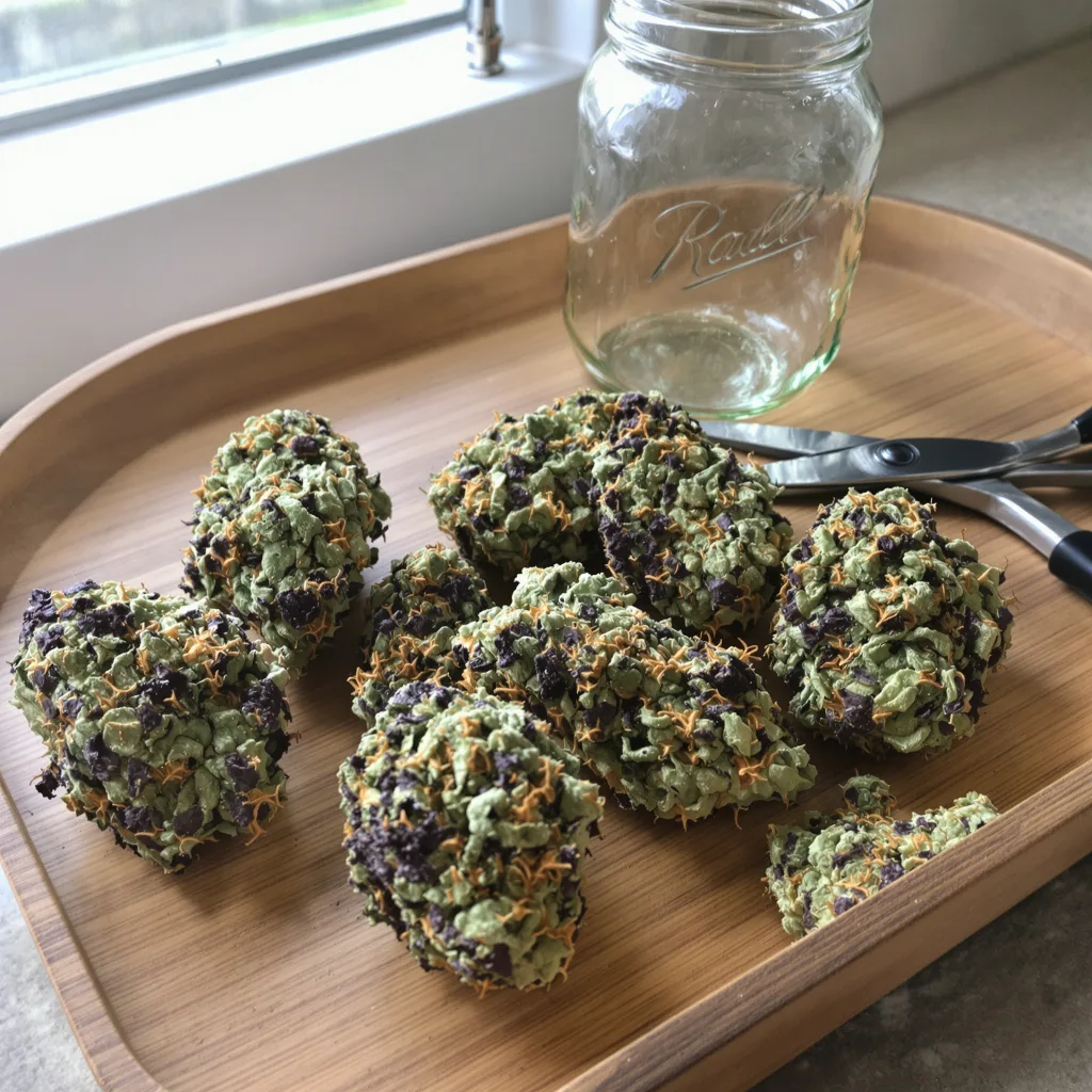 Reclining Buddha 75% indica / 25% sativa — fleur avec trichomes visibles
