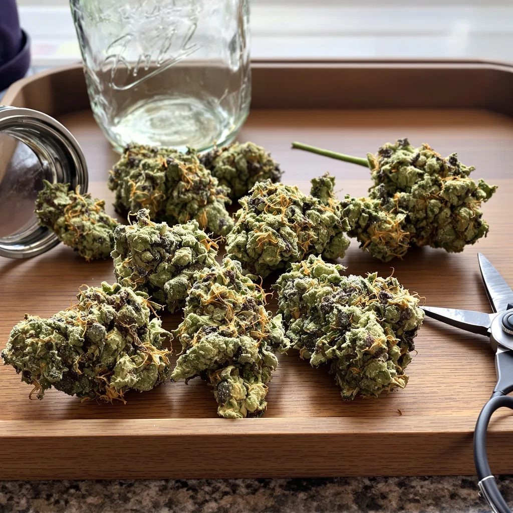 Recon 60% indica / 40% sativa — fleur avec trichomes visibles
