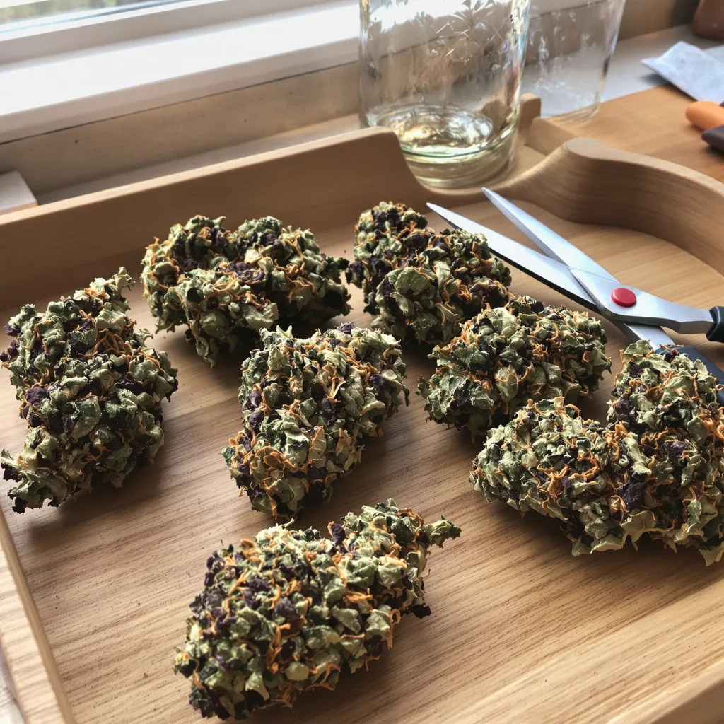 Red Bruce 84% indica / 16% sativa — fleur avec trichomes visibles