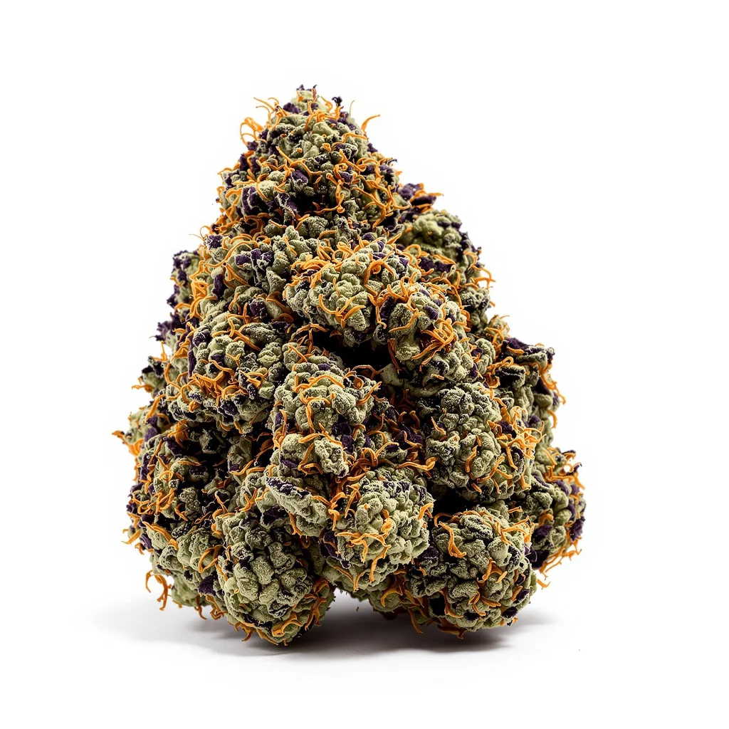 Red Bruce 84% indica / 16% sativa — fleur avec trichomes visibles