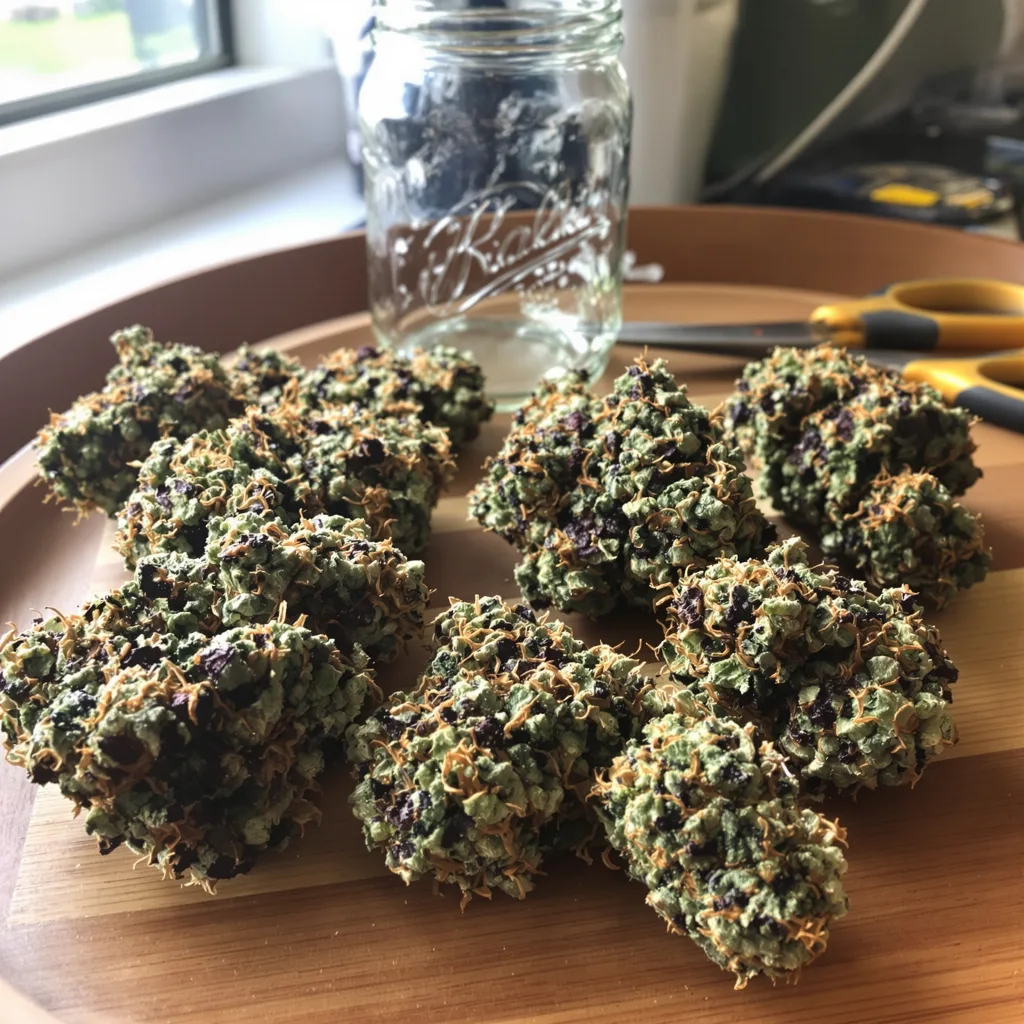 Red Dwarf 74% indica / 26% sativa — fleur avec trichomes visibles