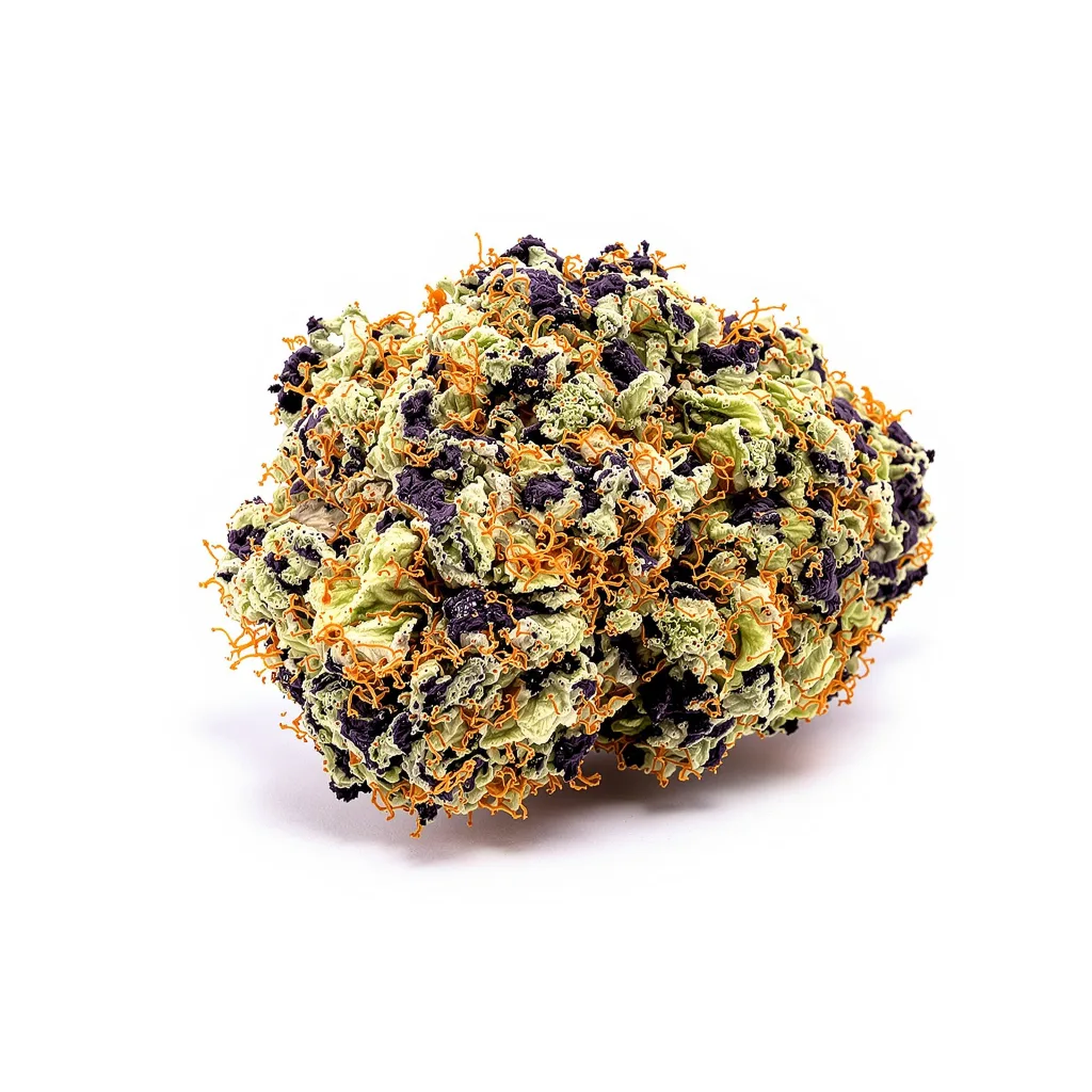 Red Dwarf 74% indica / 26% sativa — fleur avec trichomes visibles