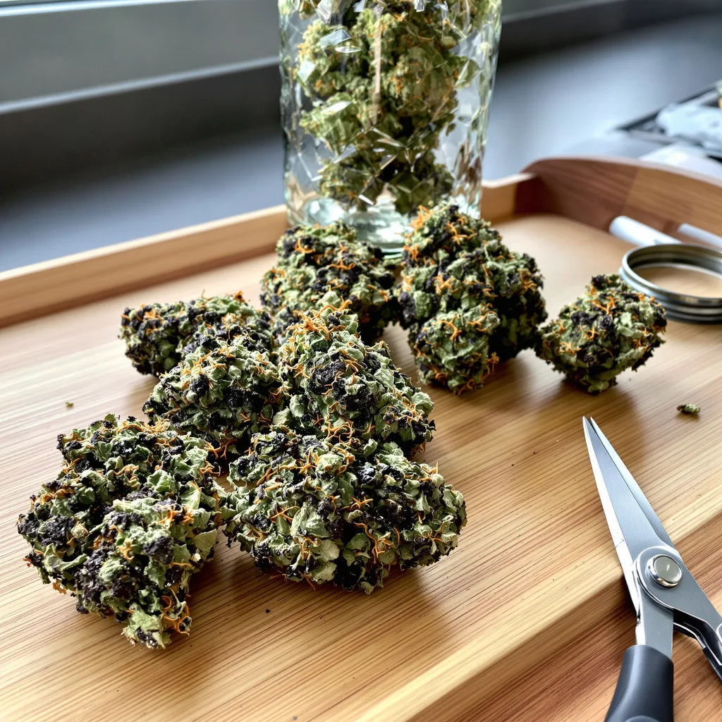 Red Eye OG 83% indica / 17% sativa — fleur avec trichomes visibles