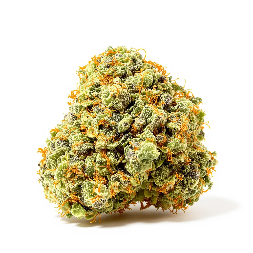 Red Headed Stranger 8% indica / 92% sativa — fleur avec trichomes visibles