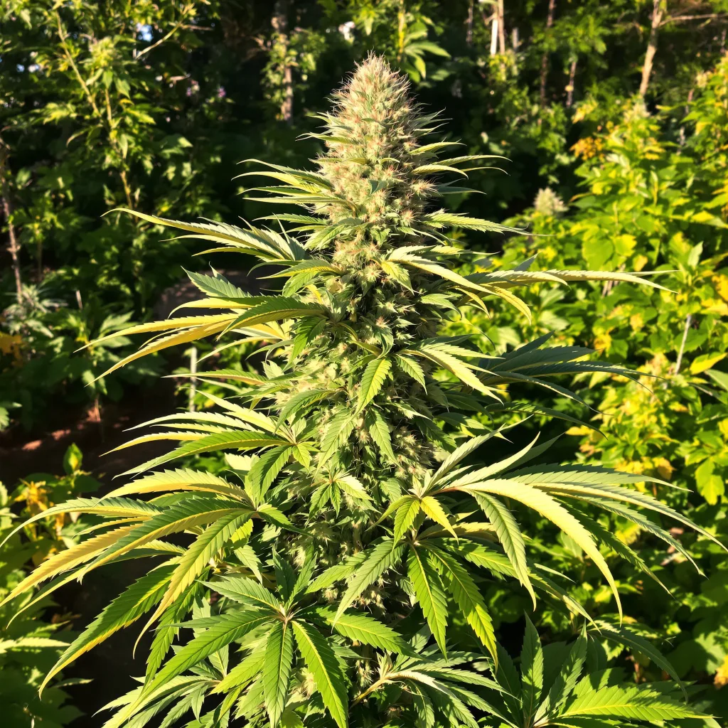 Red Widow 47% indica / 53% sativa — fleur avec trichomes visibles