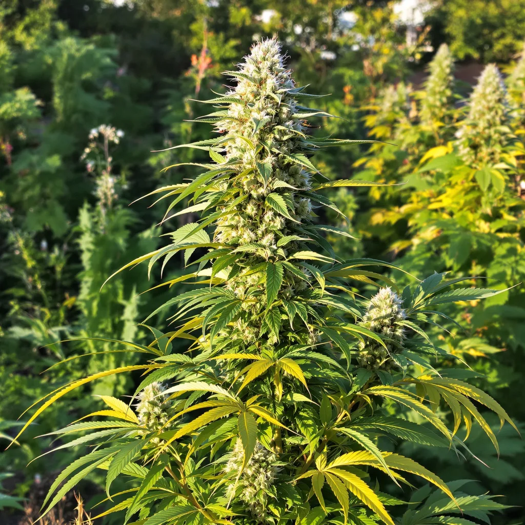 Red Widow 47% indica / 53% sativa — fleur avec trichomes visibles