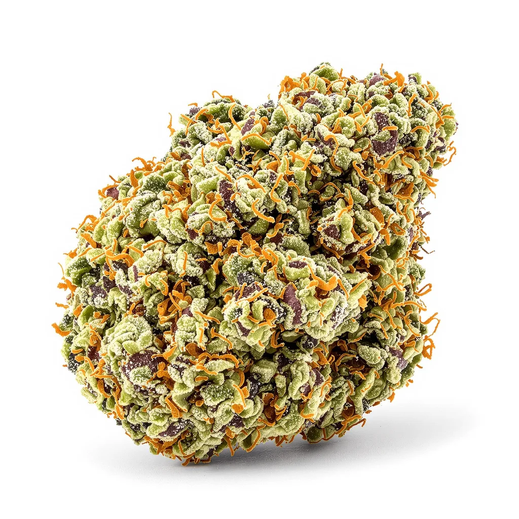 Redwood Kush 47% indica / 53% sativa — fleur avec trichomes visibles