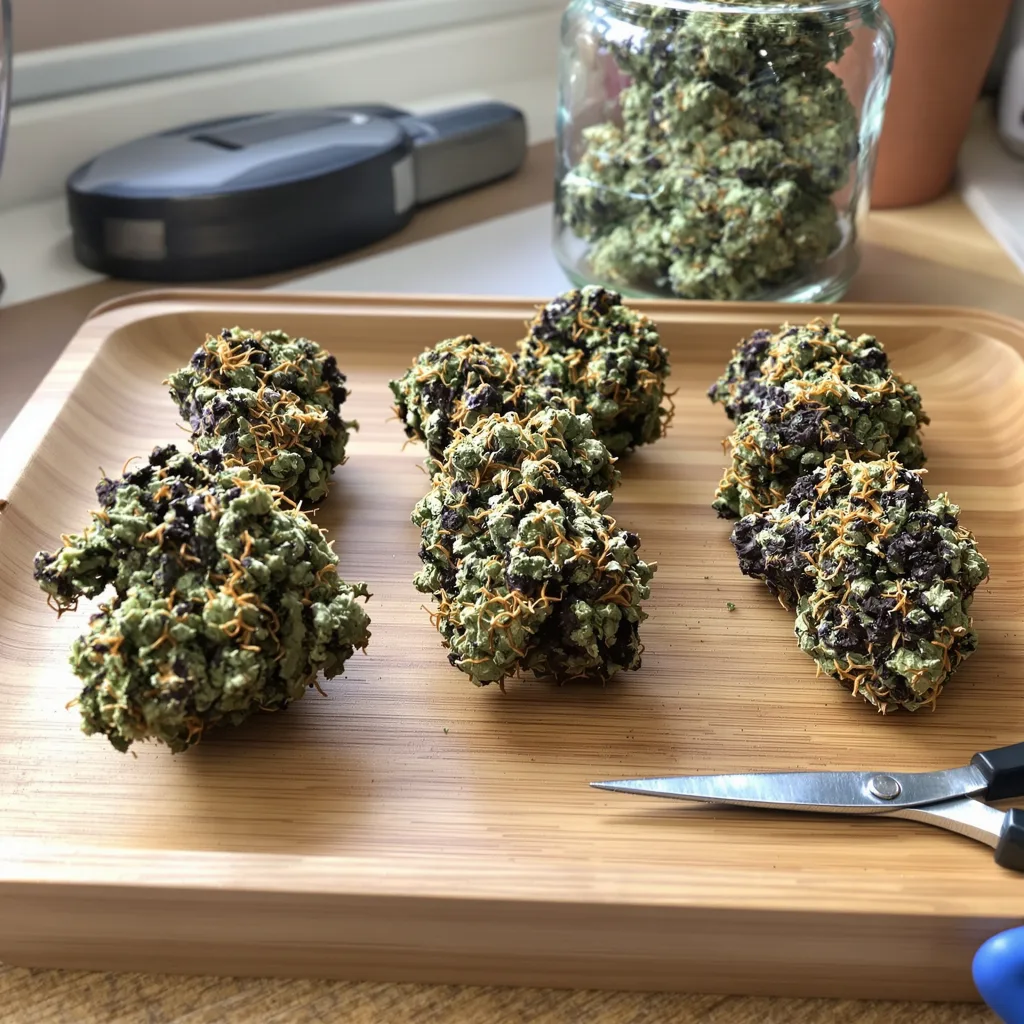 Remedy 68% indica / 32% sativa — fleur avec trichomes visibles