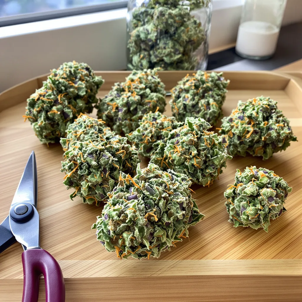 Rene Mist 41% indica / 59% sativa — fleur avec trichomes visibles