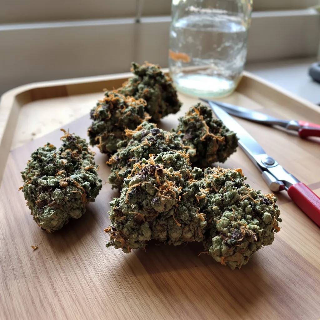 Reserve L.A.K. Federal 77% indica / 23% sativa — fleur avec trichomes visibles