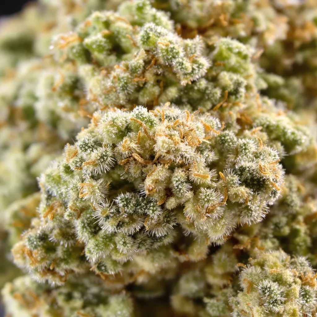 Gros plan de fleur de cannabis Ringos Gift CBD montrant fleur claire à faible résine
