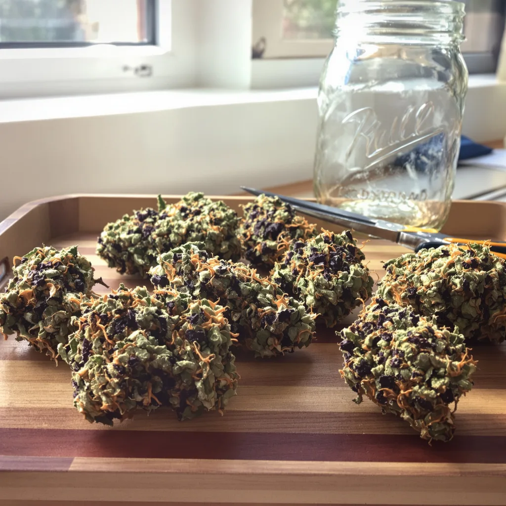 Rip City Purps 71% indica / 29% sativa — fleur avec trichomes visibles
