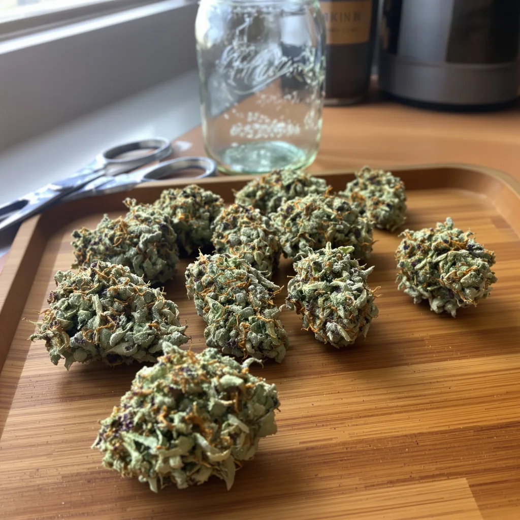 Ripped Bubba 50% indica / 40% sativa — fleur avec trichomes visibles