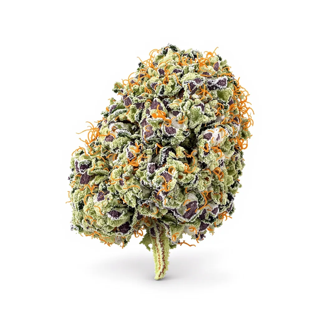Rockstar 50% indica / 50% sativa — fleur avec trichomes visibles
