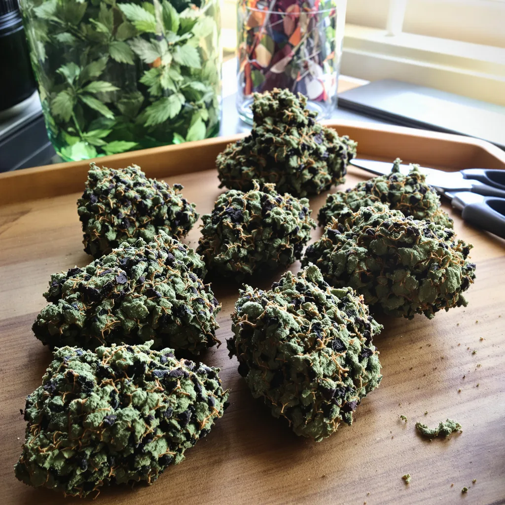 Rockstar Kush 88% indica / 12% sativa — fleur avec trichomes visibles
