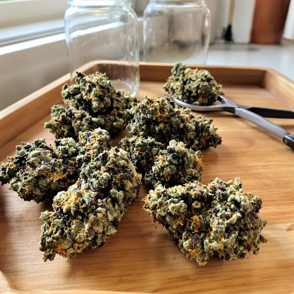 Rocky Mountain Blueberry 89% indica / 11% sativa — fleur avec trichomes visibles