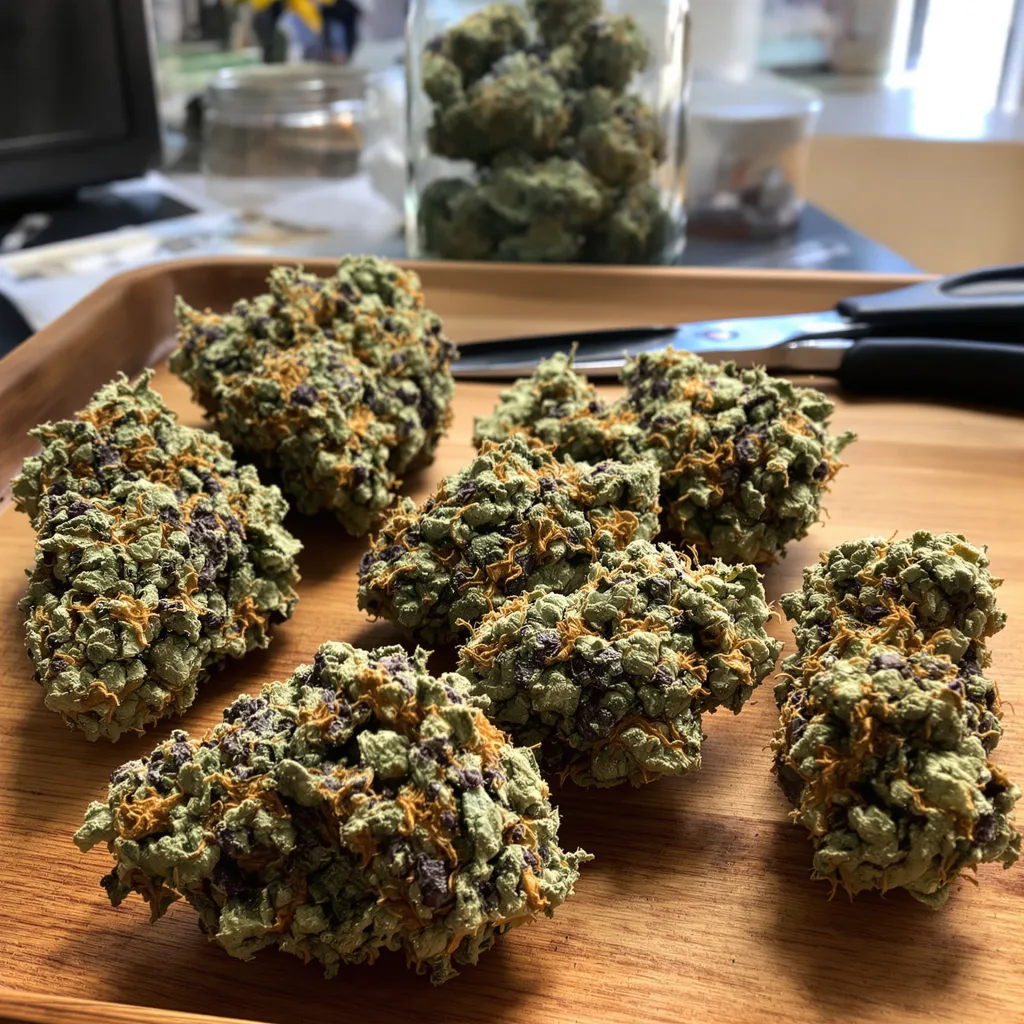 Rollex OG Kush 65% indica / 35% sativa — fleur avec trichomes visibles