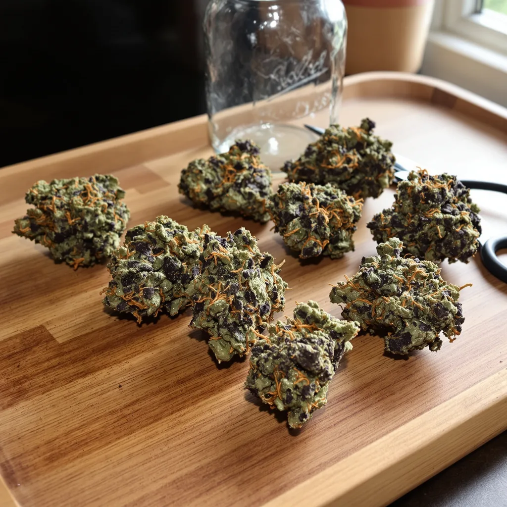 Romulan 100% indica / 50% sativa — fleur avec trichomes visibles