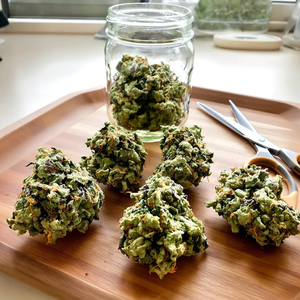 Royal Gorilla 51% indica / 49% sativa — fleur avec trichomes visibles